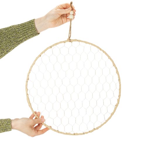 gjenstander Dekorativ metallring Ø38 cm, hengende dekorasjon, raffia, sølv, naturlig, bohemsk veggdekorasjon, allsidig dekorasjon, 4 deler