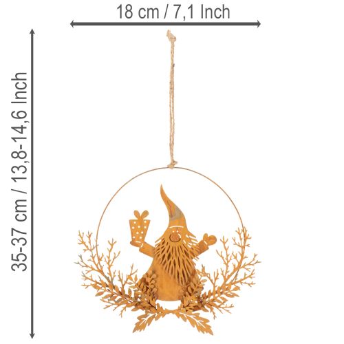 Juledekorering, reinsdyr i ring, julenissen med gave, metalldekorasjon, rusten overflate, Ø18 cm, sett med 2 | Floristik24.no