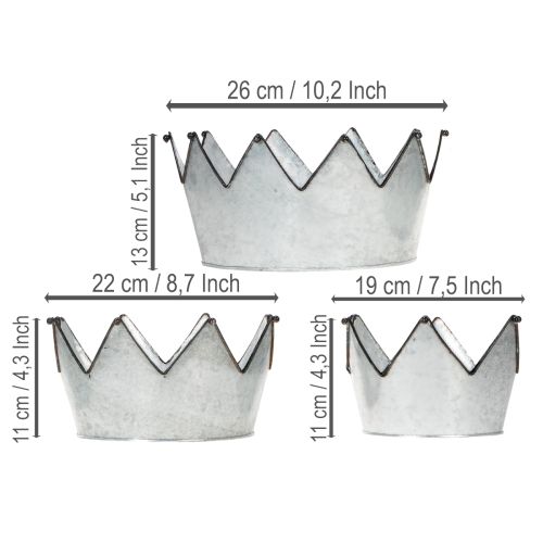 Dekorativ bolle metallbolle krone Ø26,5/22,5/19 cm sett med 3 | Floristik24.no