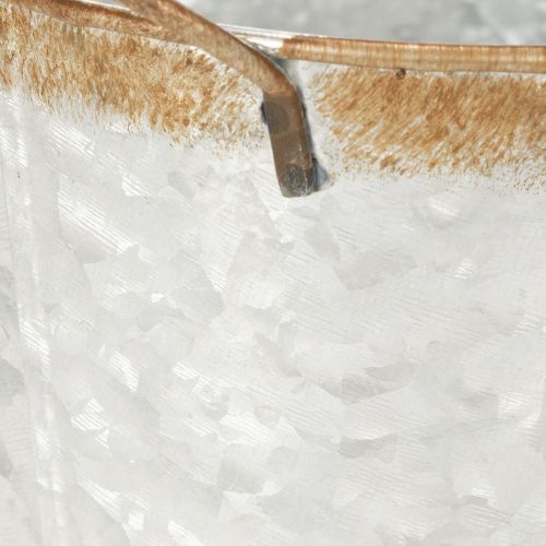 gjenstander Dekorativ potte med håndtak, plantebøtte, metallbeholder, sølv, forvitret stål, Ø17 cm H16,5 cm