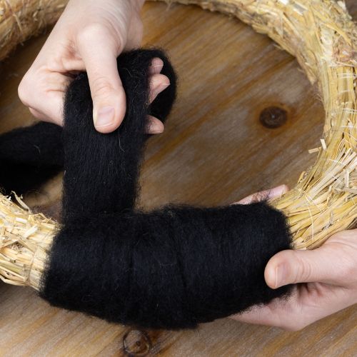 gjenstander Dekorativ ull, ullsnor, tovet ull til kreativt håndverk og blomsterdekorasjon, 2m, svart