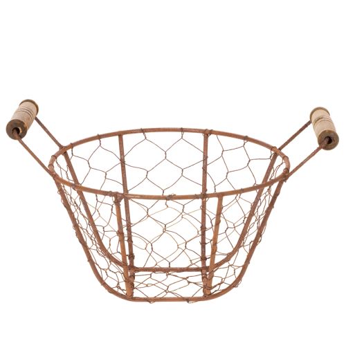 Trådkurv, metallkurv med håndtak, tre, rust, dekorativ, Ø18 cm | Floristik24.no
