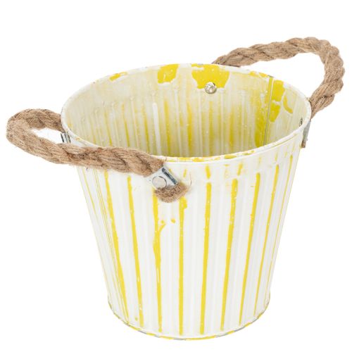 gjenstander Bøtte til planting, blomsterkasse med håndtak, metalldekorasjon rosa/grønn/gul shabby chic Ø16,5 cm H15 cm 3-delt sett