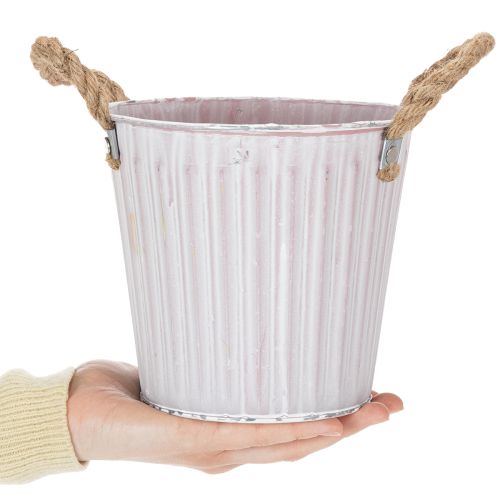 gjenstander Bøtte til planting, blomsterkasse med håndtak, metalldekorasjon rosa/grønn/gul shabby chic Ø16,5 cm H15 cm 3-delt sett