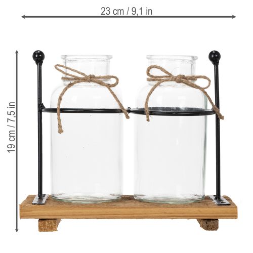 Dekorativ flaskevase, glass og tre, 23x12x19,5 cm, 2 stk. | Floristik24.no