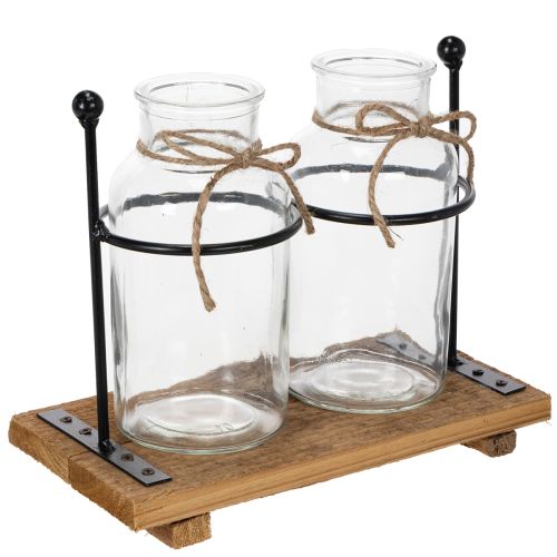 Dekorativ flaskevase, glass og tre, 23x12x19,5 cm, 2 stk. kjøpe | Floristik24.no