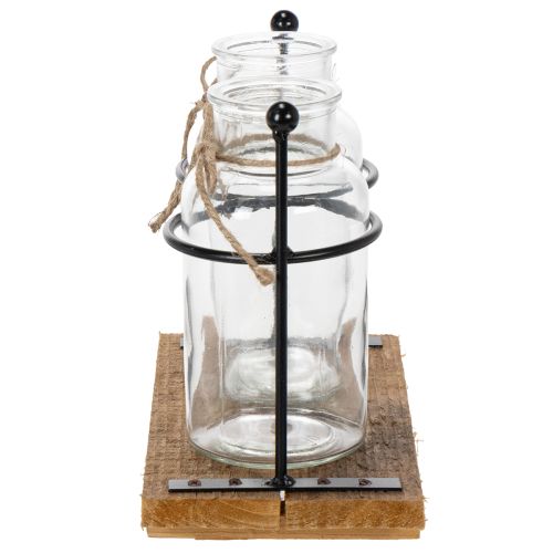 Dekorativ flaskevase, glass og tre, 23x12x19,5 cm, 2 stk. | Floristik24.no