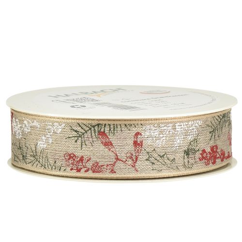 Floristik24 Gavebånd Jule Ilex Bær Grønn Rød 25mm 15m