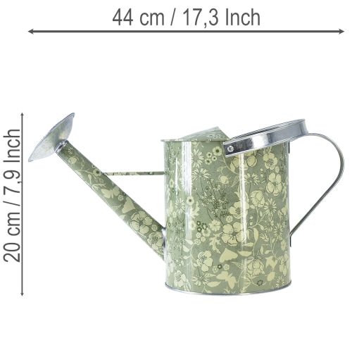 Vannkanne i metall, vintage-look, grønn og sølv med blomstermønster - dekorativ blomsterpotte, Ø18 cm | Floristik24.no