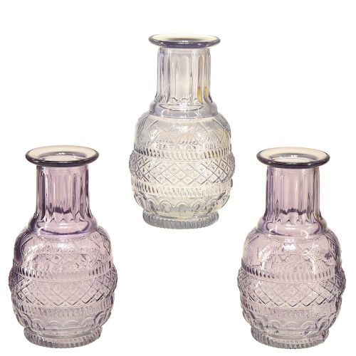 Floristik24 Glassvaser minivaser lys lilla lilla retrostil H13cm 3stk