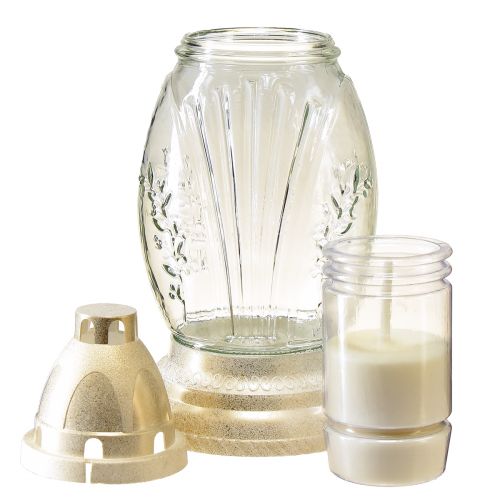 Gravlys glassvase retro gravlykt klar hvitt gull Ø11cm H26,5cm | Floristik24.no