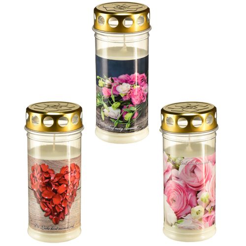 Gravlys hvite roser hjertemotiv sorg Ø7cm H18cm 3stk