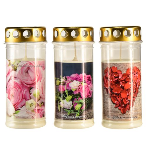 Floristik24 Gravlys hvite roser hjertemotiv sorg Ø7cm H18cm 3stk