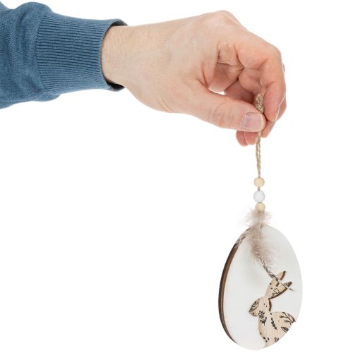 gjenstander Påskeegg i tre til oppheng, hvite og svarte, 10 cm, 6 stk.