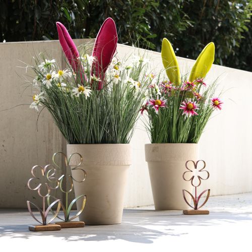 Floristik24 Kanin dekorative ører rosa til påske flokket pinne H56cm