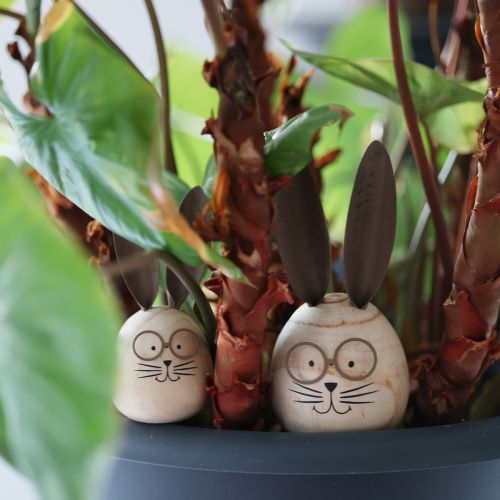 gjenstander Eggformet kanindekorasjonsfigur med karakter for vår- og sesongdekorasjon, 14 cm, 3 deler