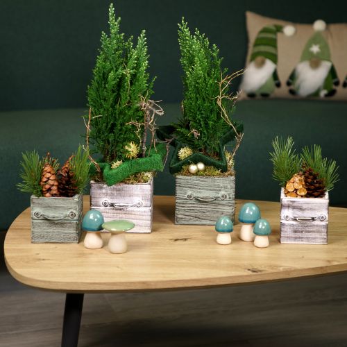 Floristik24 Treskuffesett med håndtak, tørket hvit, 12x12cm &amp; 9x9cm - Rustikk oppbevaring - sett med 2