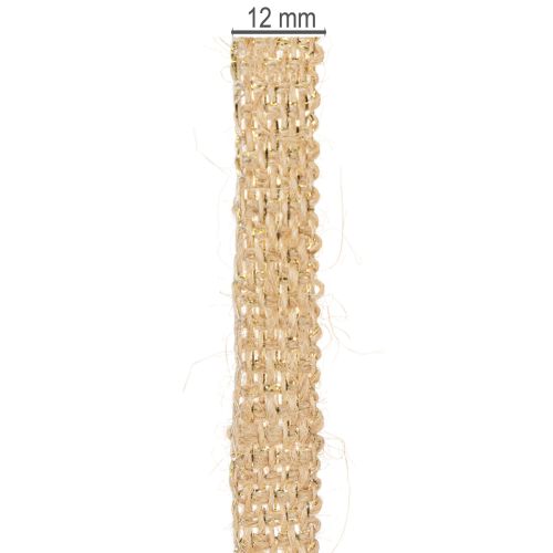 gjenstander Jutebånd, rustikt dekorativt bånd, naturlig jute, gull, 12 mm, 10 m