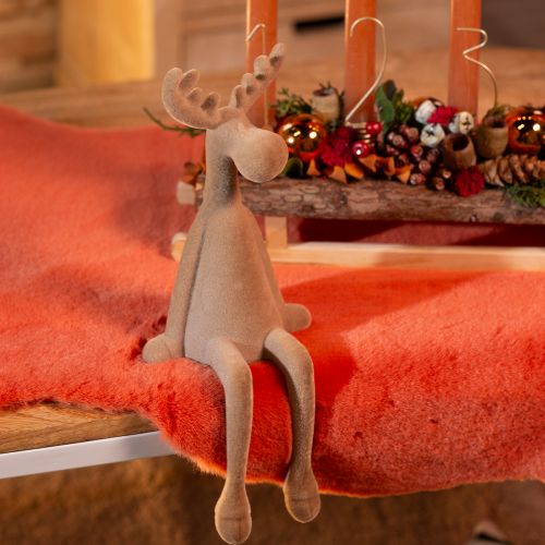 Elg-sitter med flokkkant, brun, 31 cm, 3 stk.