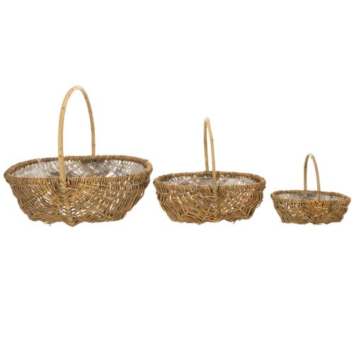 Potetkurv 43/33/23 cm med folie, naturfarget, sett med 3. | Floristik24.no
