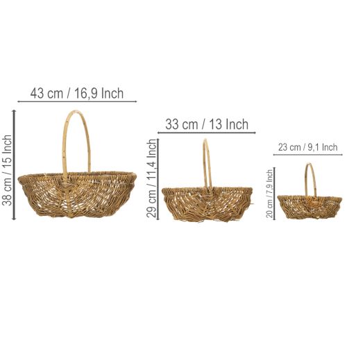 Potetkurv 43/33/23 cm med folie, naturfarget, sett med 3. | Floristik24.no
