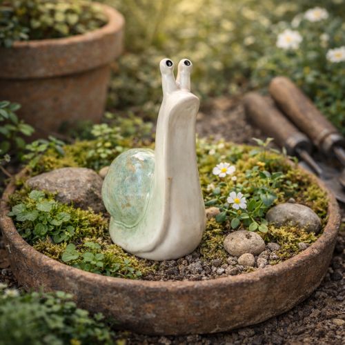 gjenstander Keramisk dekorativ sneglefigur for stilige bomiljøer og fortryllende borddekorasjoner, 16 cm