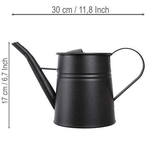 Stilig liten dekorativ vannkanne, svart metall, 30x13x17cm, 1,7l, blomsterkasse, dekorasjon til leilighet/balkong | Floristik24.no