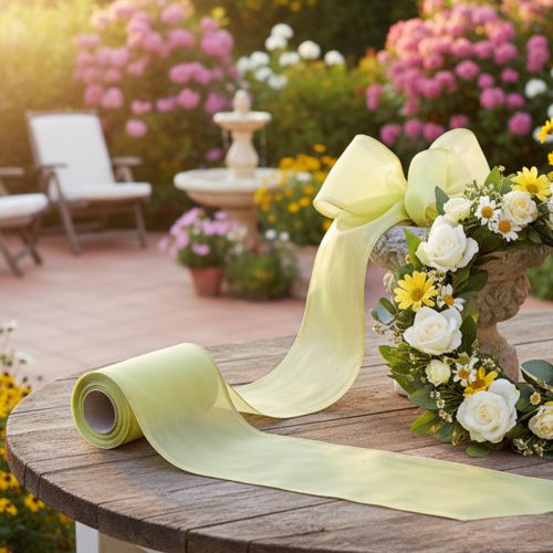 gjenstander Moiré-kransbånd, lysegrønt med gullkant, 175 mm x 25 m, høykvalitets dekorasjon for blomsterdekorasjon
