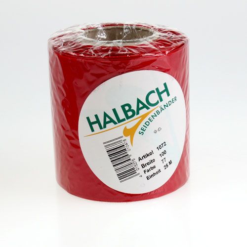 gjenstander Festlig kransbånd, rødt, silkeutseende, 100 mm bredt, 25 m langt, dekorativt bånd, sløyfebånd, gavebånd, julepynt