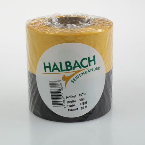 Floristik24 Kransbånd Moiré Gul-Sort 100 mm