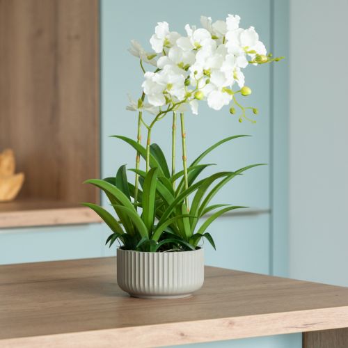 Kunstige orkideer kunstige blomster i en gryte hvit 60cm