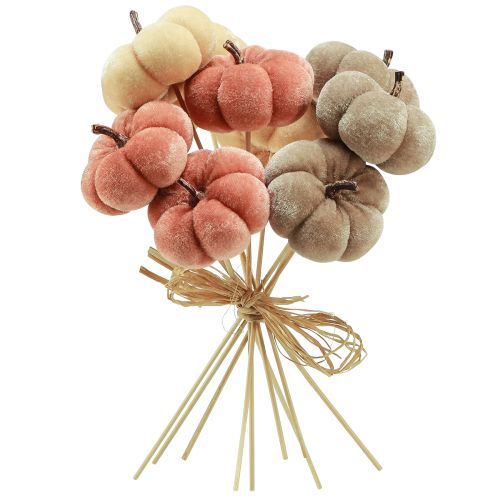 gjenstander Dekorativt gresskar laget av stoff på pinne gulbrun oransje Ø7cm 9 stk