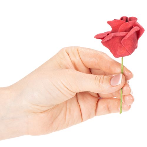 Kunstig rød roseblomst med stilk, 5 cm, 100 stk. | Floristik24.no
