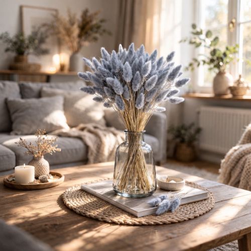 gjenstander Tørket Lagurus (Harehalegress) Grå for tørkede blomsterbuketter 60 cm 75 g