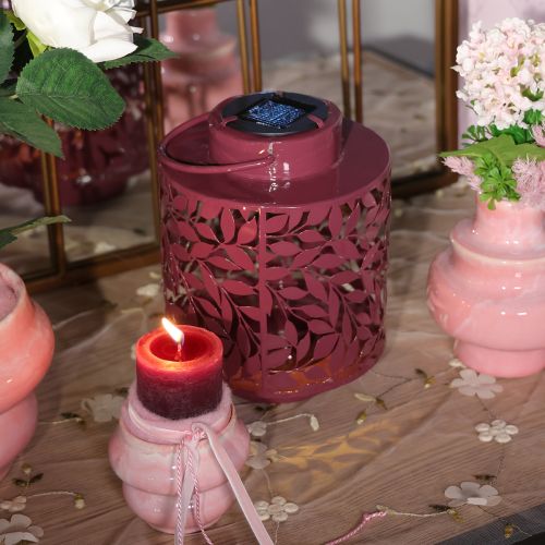 gjenstander Lanterne med bladmotiv, solcelledrevet, for stemningsfull utendørsbelysning, 25 cm