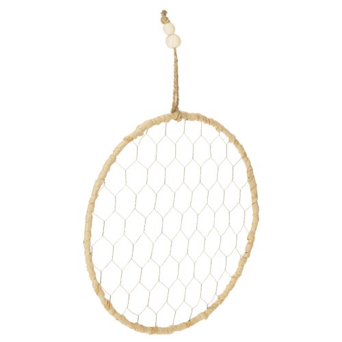 Floristik24 Bohemsk metalldekorasjonsring, sølv, Ø28 cm med naturlig raffia, sett med 4 - hengende dekorasjon, veggdekorasjon