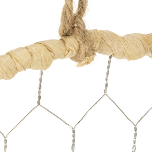 gjenstander Bohemsk metalldekorasjonsring, sølv, Ø28 cm med naturlig raffia, sett med 4 - hengende dekorasjon, veggdekorasjon