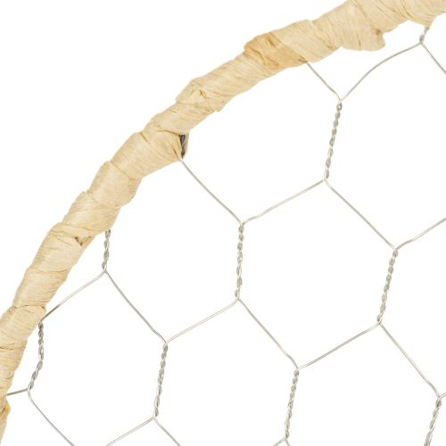gjenstander Bohemsk metalldekorasjonsring, sølv, Ø28 cm med naturlig raffia, sett med 4 - hengende dekorasjon, veggdekorasjon