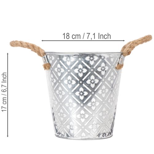 Metallplantepotte, blomsterpotte med håndtak, planter med blomstermønster Ø18cm | Floristik24.no