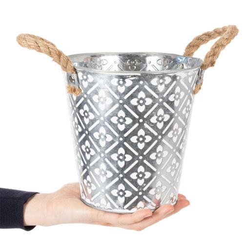 Metallplantepotte, blomsterpotte med håndtak, planter med blomstermønster Ø18cm | Floristik24.no