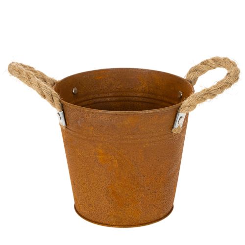 Metallpotte med håndtak, urtepotte, rustdekorasjon Ø16,5 cm H15 cm | Floristik24.no