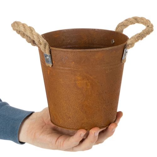 Metallpotte med håndtak, urtepotte, rustdekorasjon Ø16,5 cm H15 cm | Floristik24.no