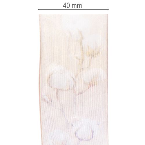 gjenstander Organzabånd, bomullsblomster, dekorativt bånd, rosa, 40 mm, 15 m