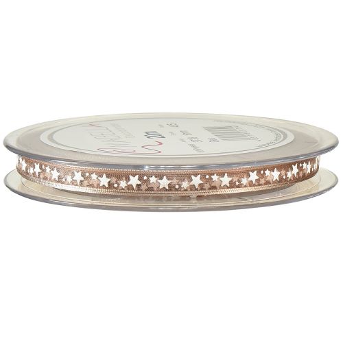 gjenstander Organza bånd beige med hvite stjerner Julebånd 6mm 20m