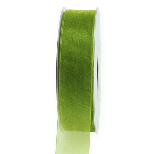 gjenstander Organzabånd grønt gavebånd vevd kant olivengrønn 25mm 50m