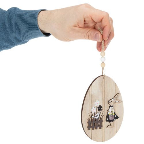 gjenstander Hengende påskeegg, treegg med kanin, naturhvit, 13 cm, 6 stk.