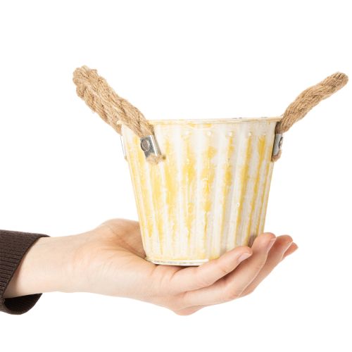 gjenstander Plantebøtte, metallpotte med håndtak, dekorativ blomsterkasse, rosa/grønn/gul, shabby chic, Ø12 cm, H10 cm, sett med 3