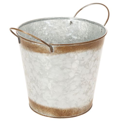 Floristik24 Metallplantekasse, blomsterskål, blomsterpotte med sølvhåndtak, forvitret stålfinish, Ø18 cm H20 cm