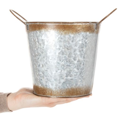 gjenstander Metallplantekasse, blomsterskål, blomsterpotte med sølvhåndtak, forvitret stålfinish, Ø18 cm H20 cm