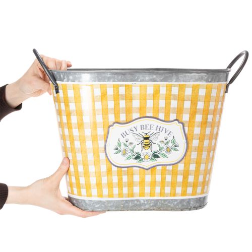 gjenstander Oval blomsterpotte med biedesign, rutete mønster, sommerdekorasjon, blomsterpotte, 38 × 24 × 29 cm